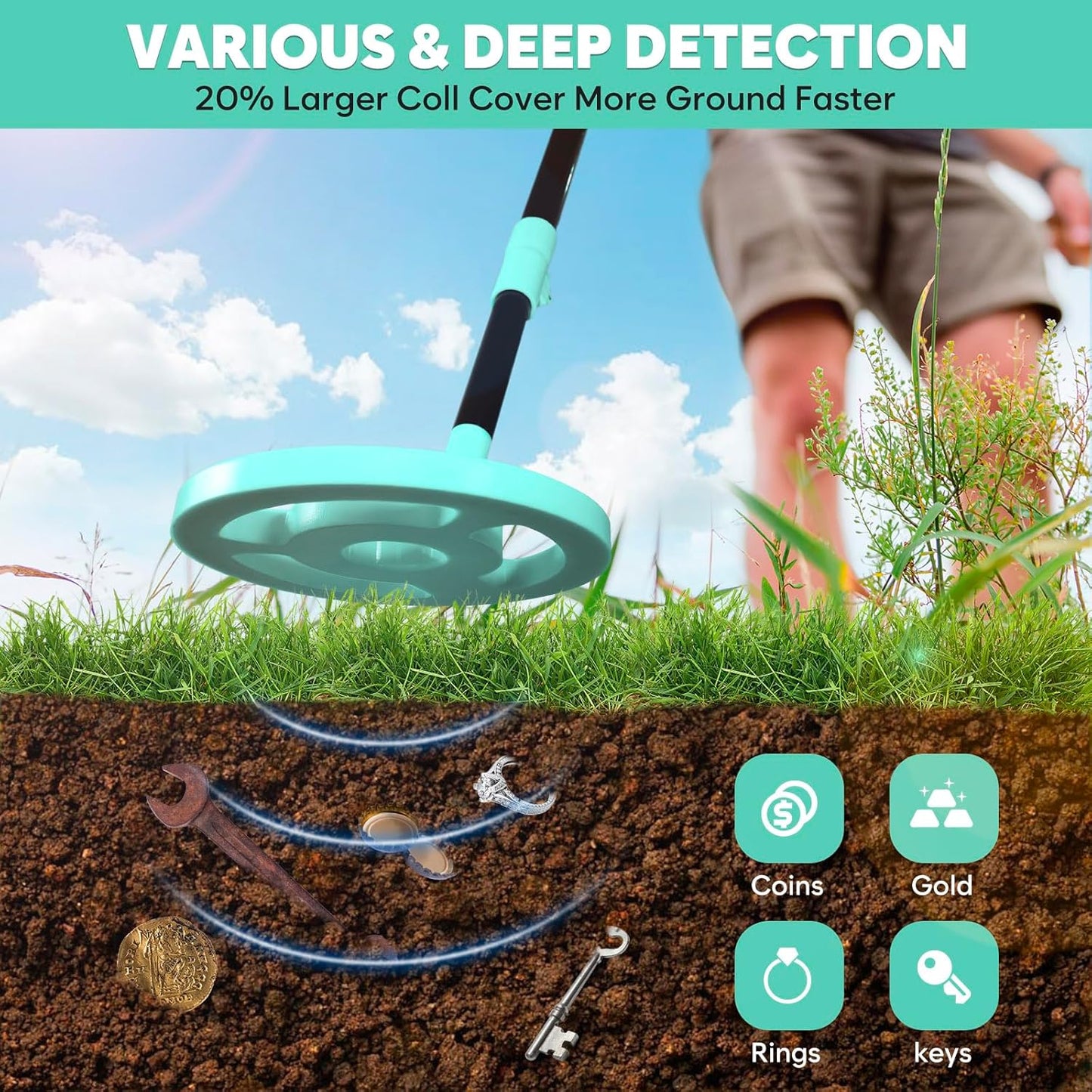 iTayga Adjustable Kids Metal Detector – Waterproof, Lightweight Treasure Hunt