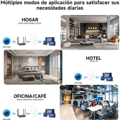 Universal WiFi Repeater Extender - Dual-Band AC1200M/AC300M, Wall Plug, WPS