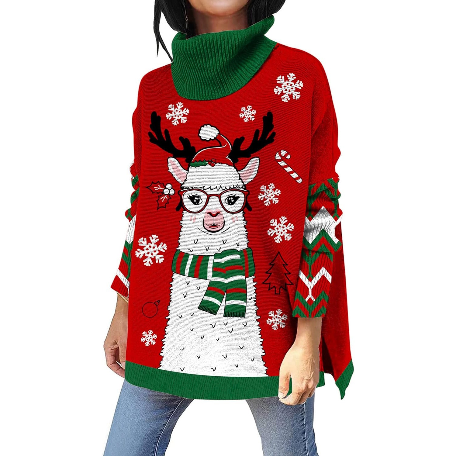 Kids4ever Women's Christmas Turtleneck Sweater with 3D Festive Patterns