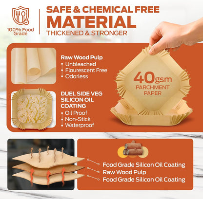 PORTENTUM Air Fryer Baking Paper 100 Pieces 16 x 16 cm