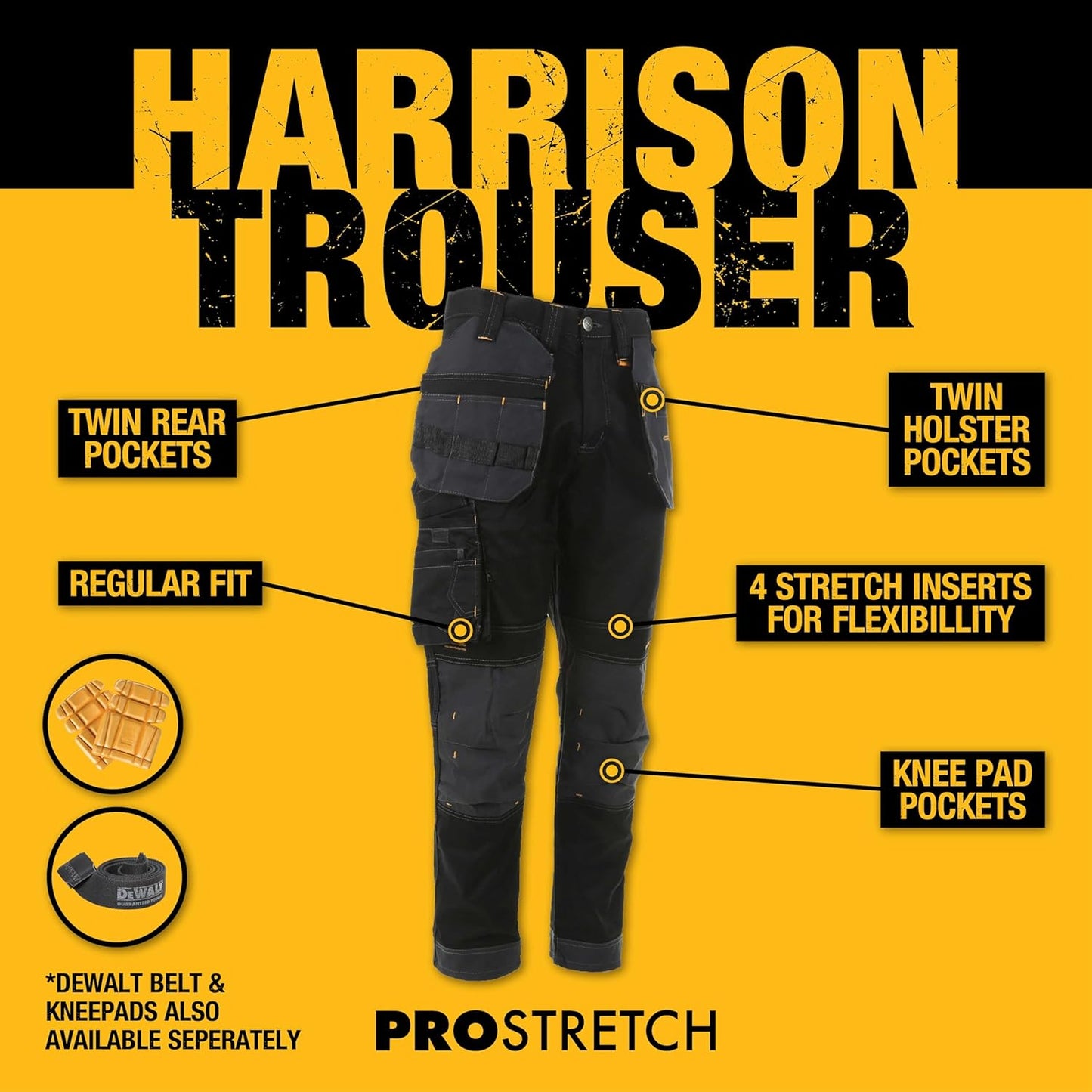 DEWALT Harrison Men's Stretch Work Trousers with Reinforced Knees