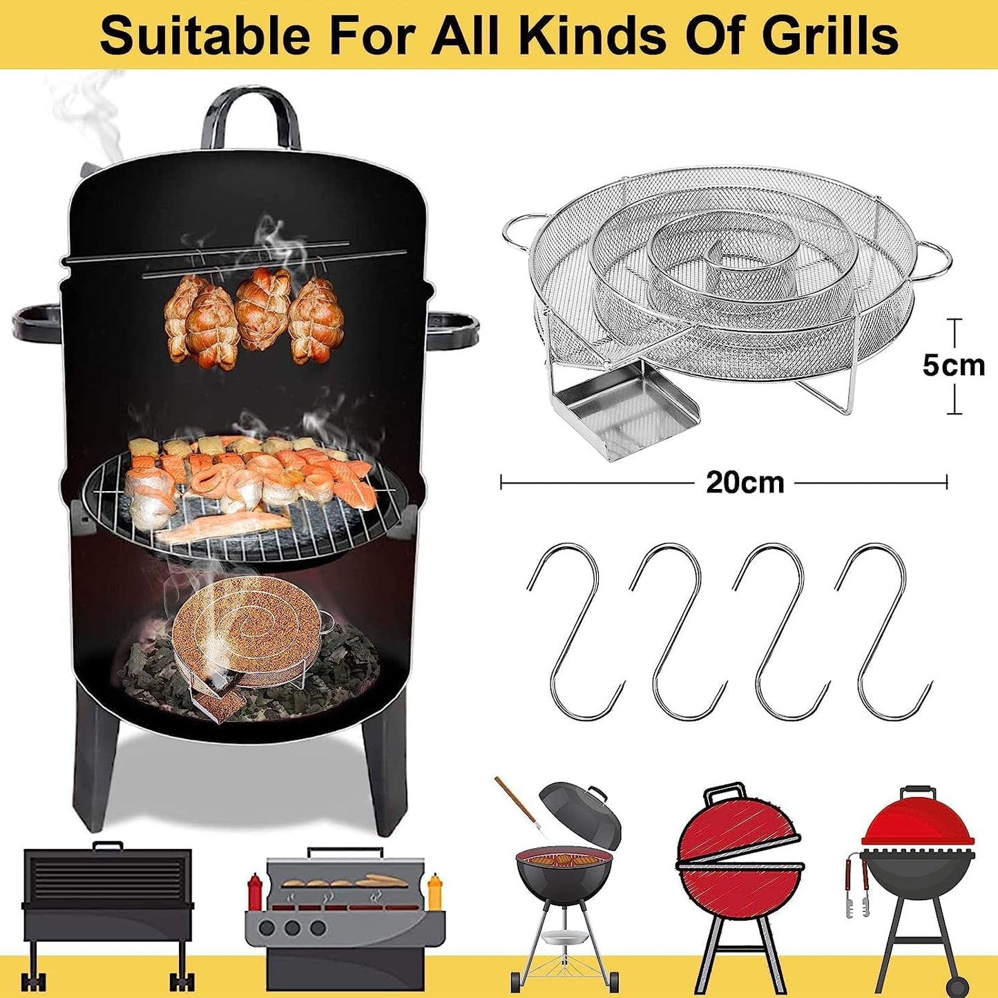 FunkySun Premium Round Cold Smoke Generator Stainless Steel 20x20x5cm