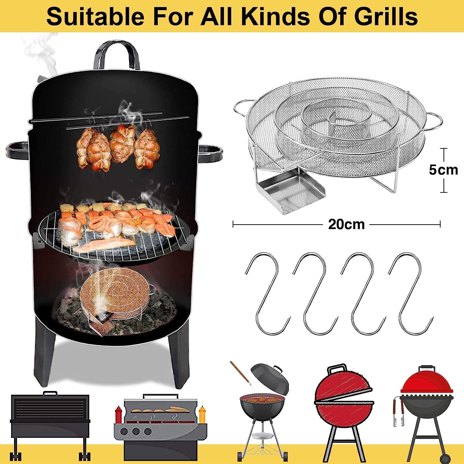 FunkySun Premium Round Cold Smoke Generator Stainless Steel 20x20x5cm