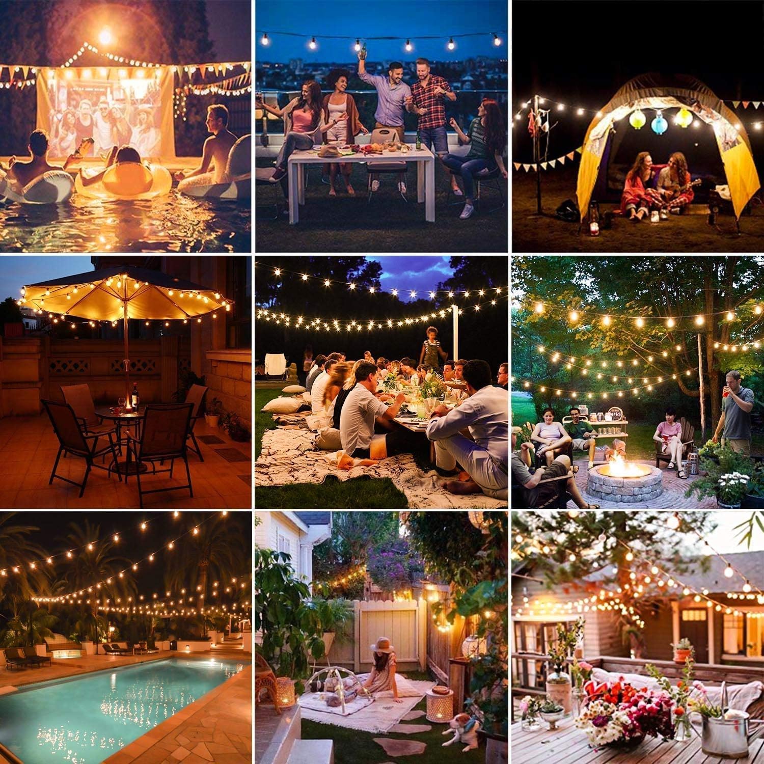Avoalre 18+3M Outdoor String Lights 30+3 LED G40 Bulbs 8 Modes Timer IP44 Waterproof Warm White