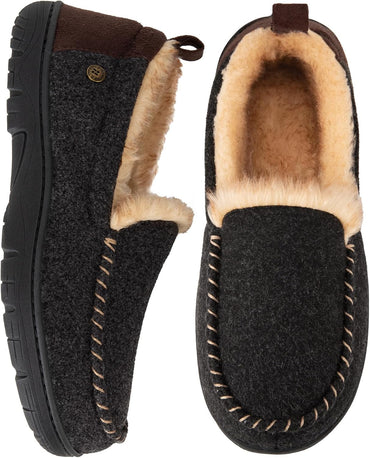 HomeTop Men's Memory Foam Moccasin Slippers – Warm Fuzzy Indoor/Outdoor Footwear