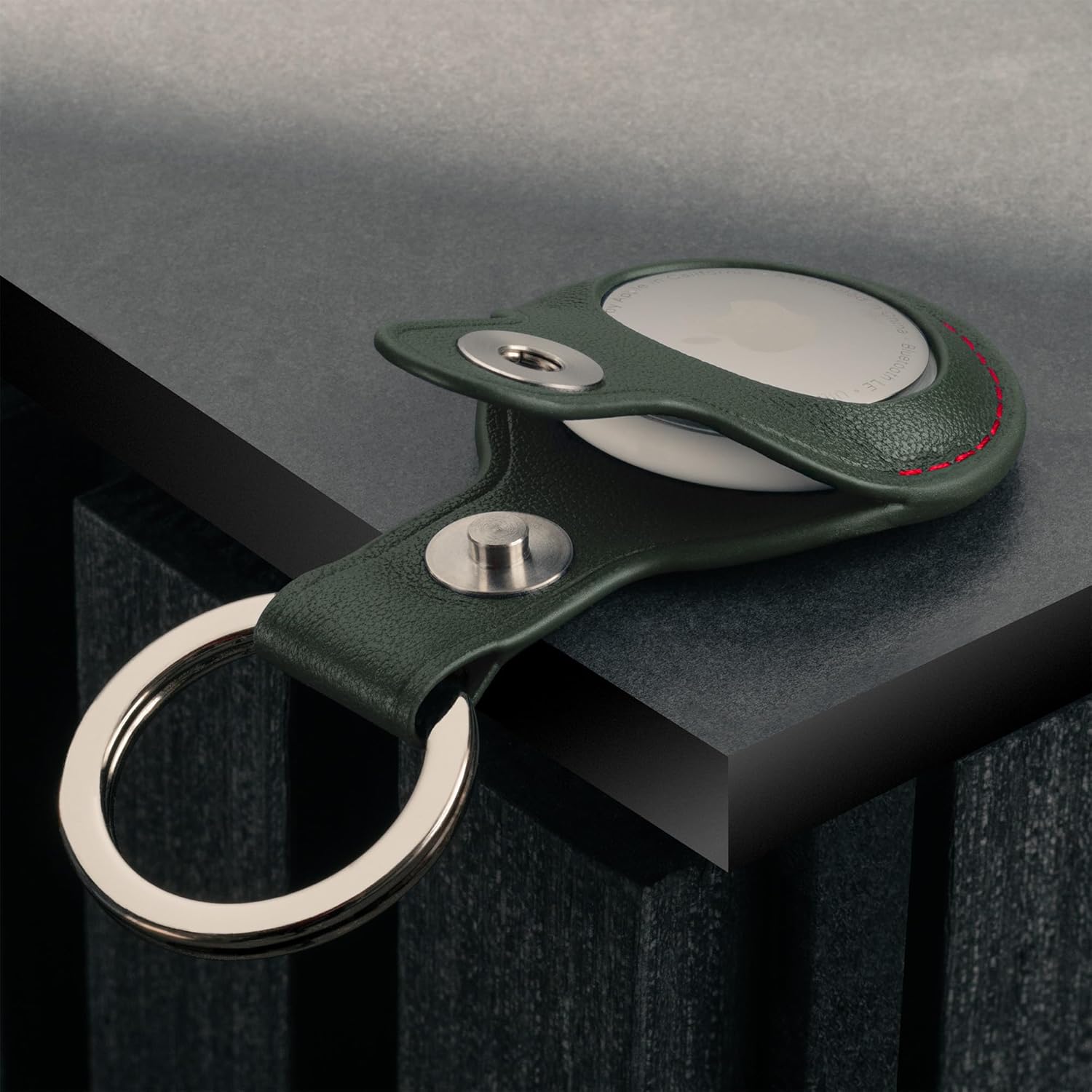 Premium Genuine Leather TORRO AirTag Keychain with Brushed Ring Green