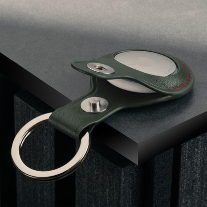 Premium Genuine Leather TORRO AirTag Keychain with Brushed Ring Green