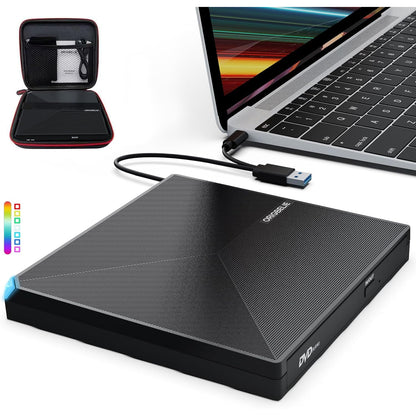 ORIGBELIE Portable USB 3.0 External CD/DVD Burner with RGB