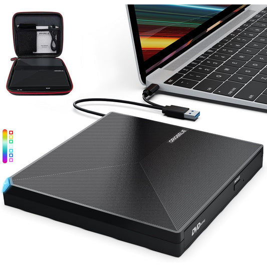 ORIGBELIE Portable USB 3.0 External CD/DVD Burner with RGB