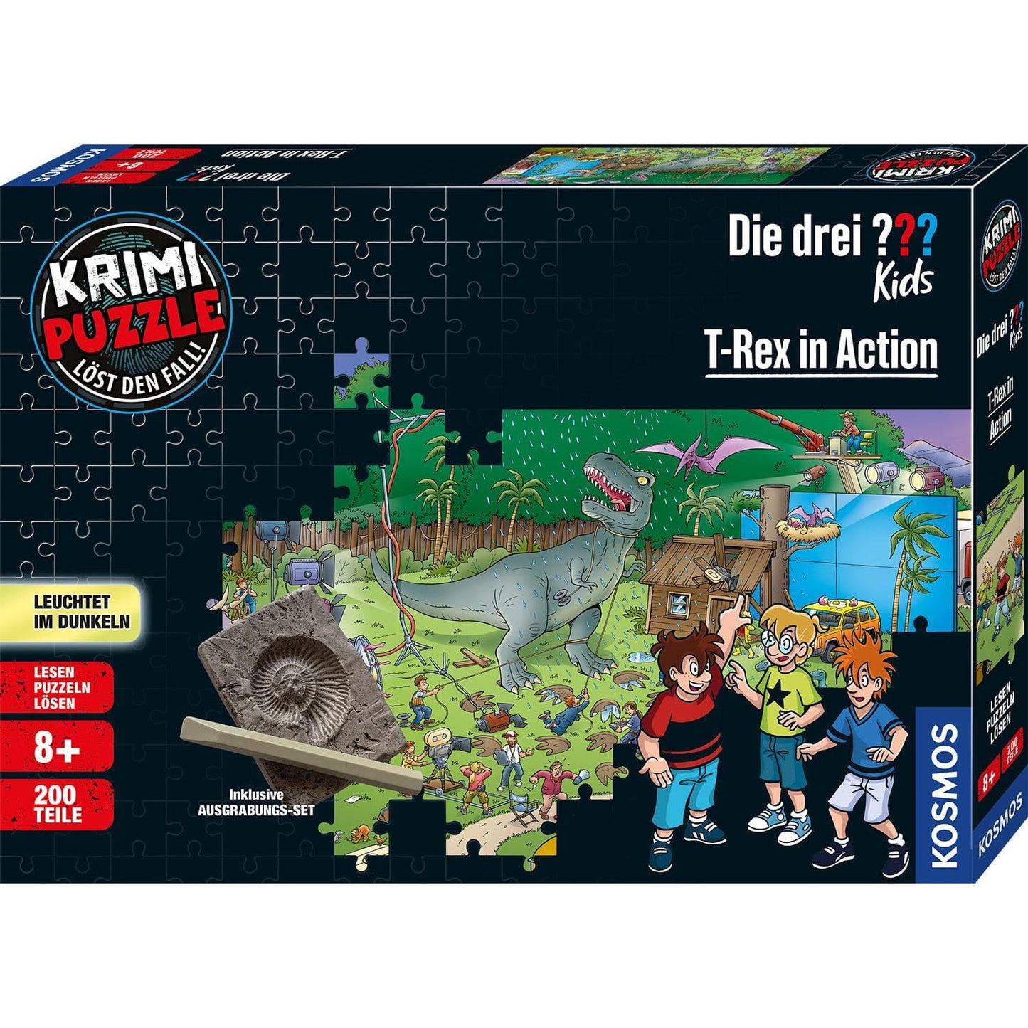 KOSMOS 697983 Dino Crime Puzzle 200-Piece Glow-in-the-Dark Mystery