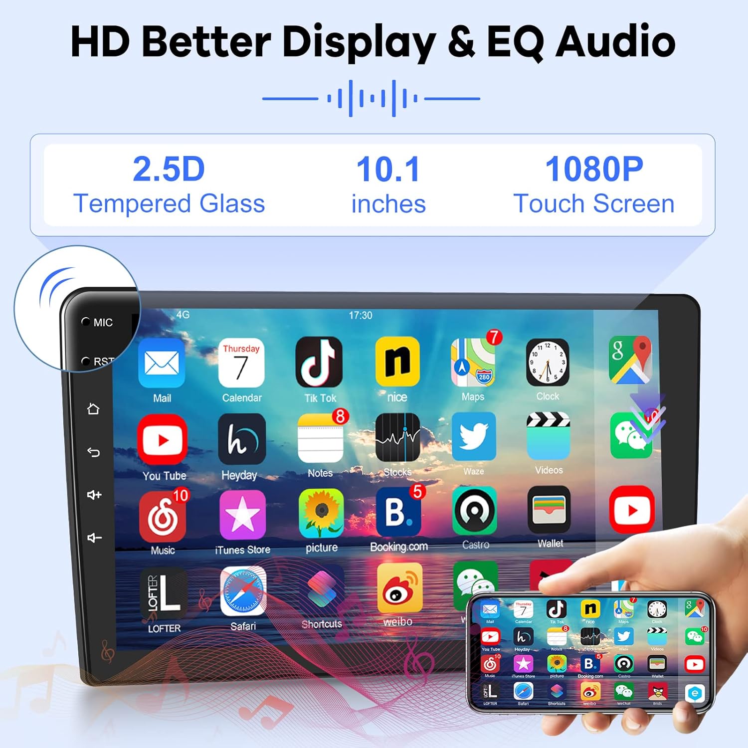 EKAT 10.1" Android 11 Double Din Car Stereo Wireless CarPlay