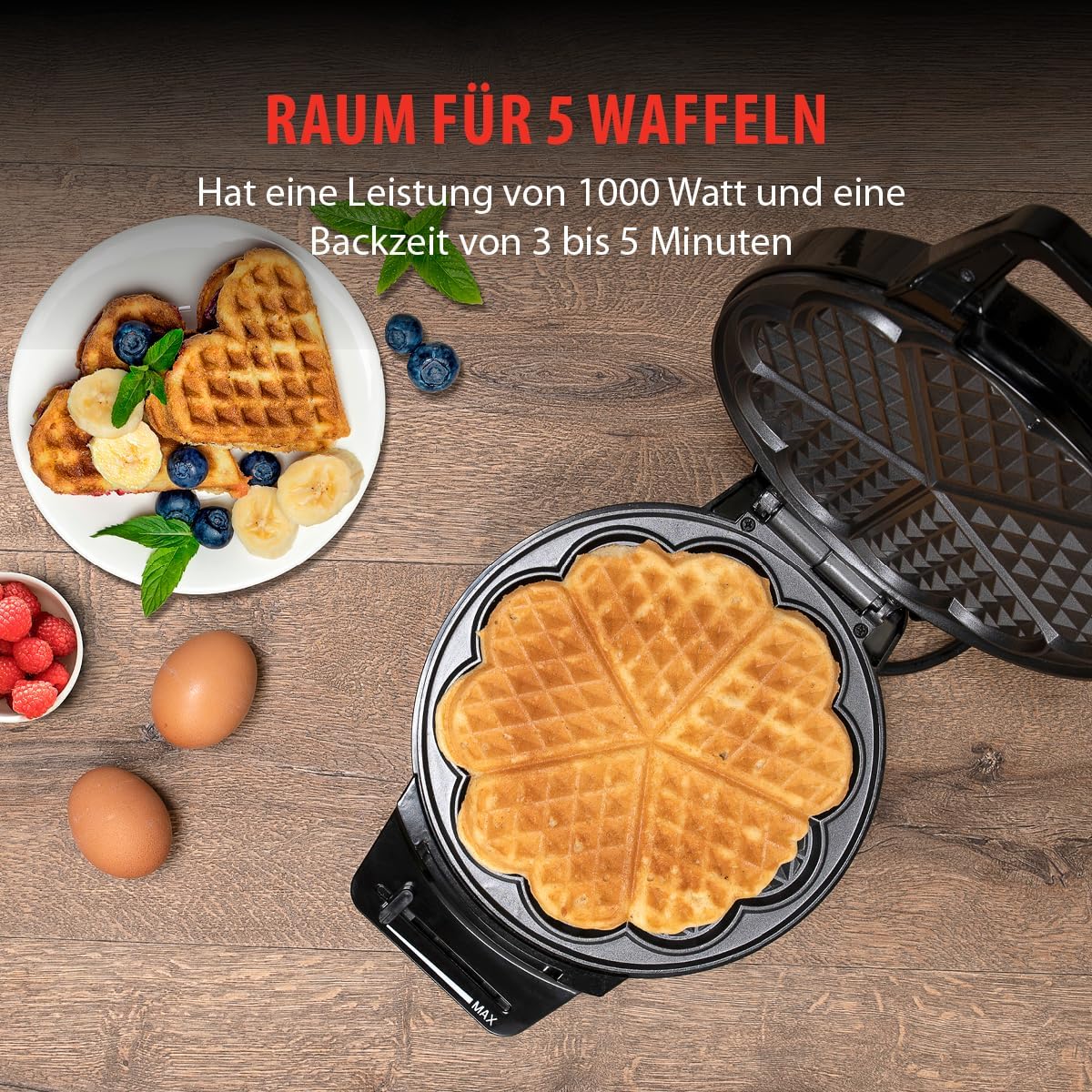 Alpina Heart-Shaped Waffle Maker 1000W Black