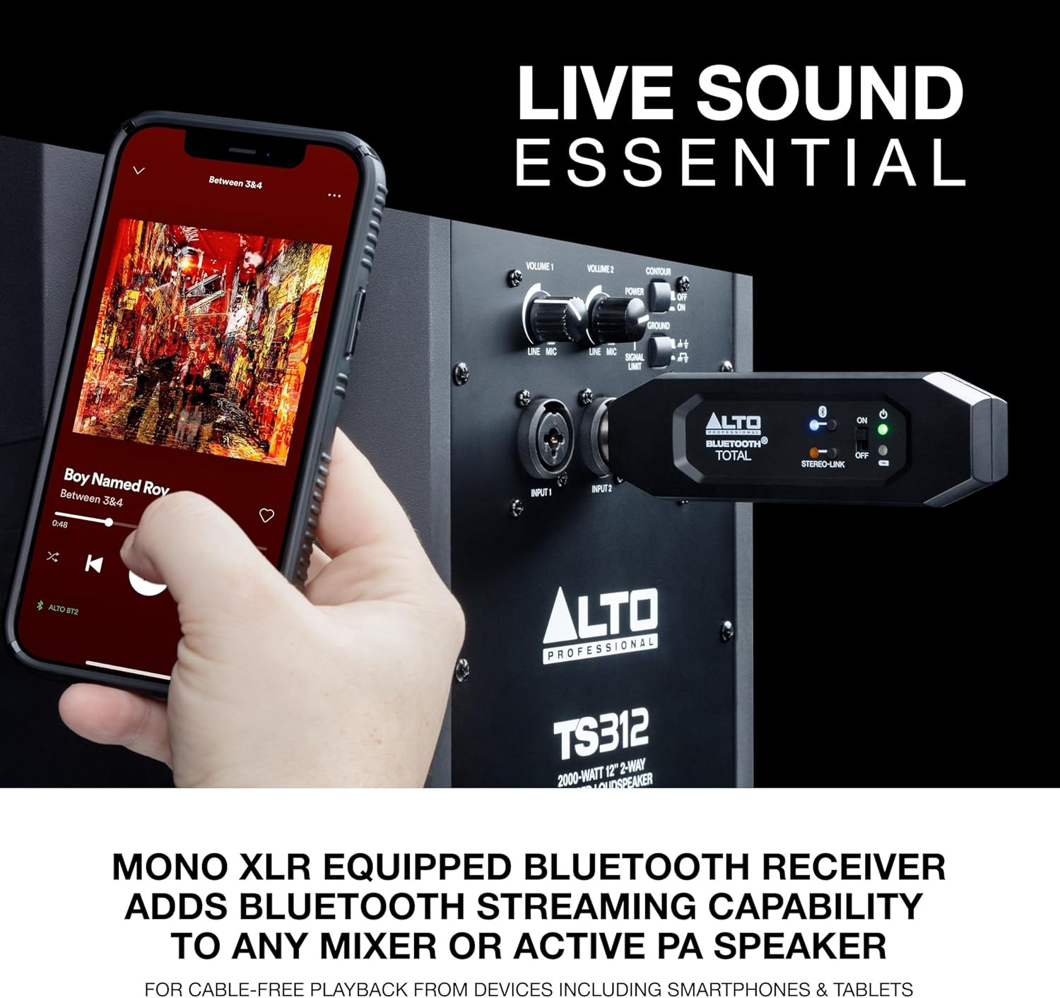 ALTO Bluetooth Total 2 XLR Equipped Rechargeable Bluetooth Receiver for Mixing Desk Audio Mixer Setups and Active PA Systems