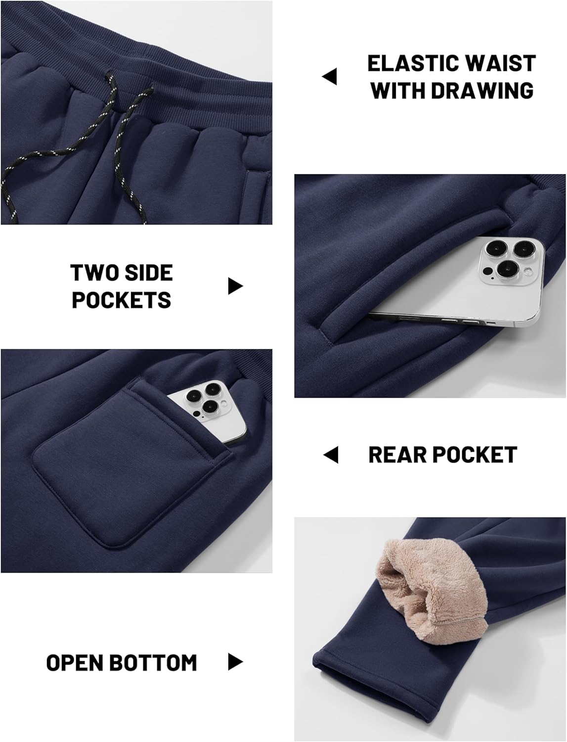 TACVASEN Men's Sherpa Lined Winter Warm Thermal Fleece Jogging Sweatpants with Pockets