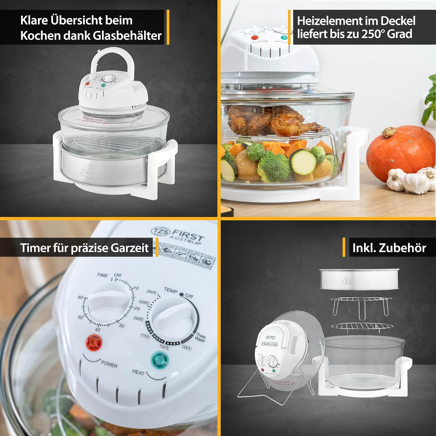 Large 17L TZS First Austria Halogen Oven with Extender Ring