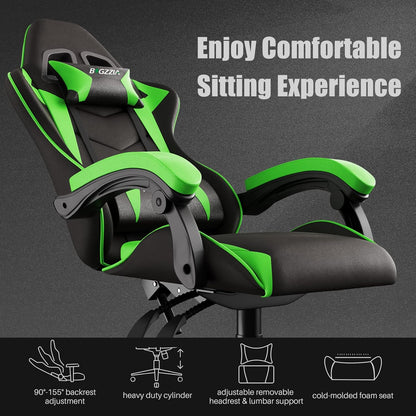 Bigzzia Cute Cat-Ear Gaming Chair with Massage Lumbar, Reclining