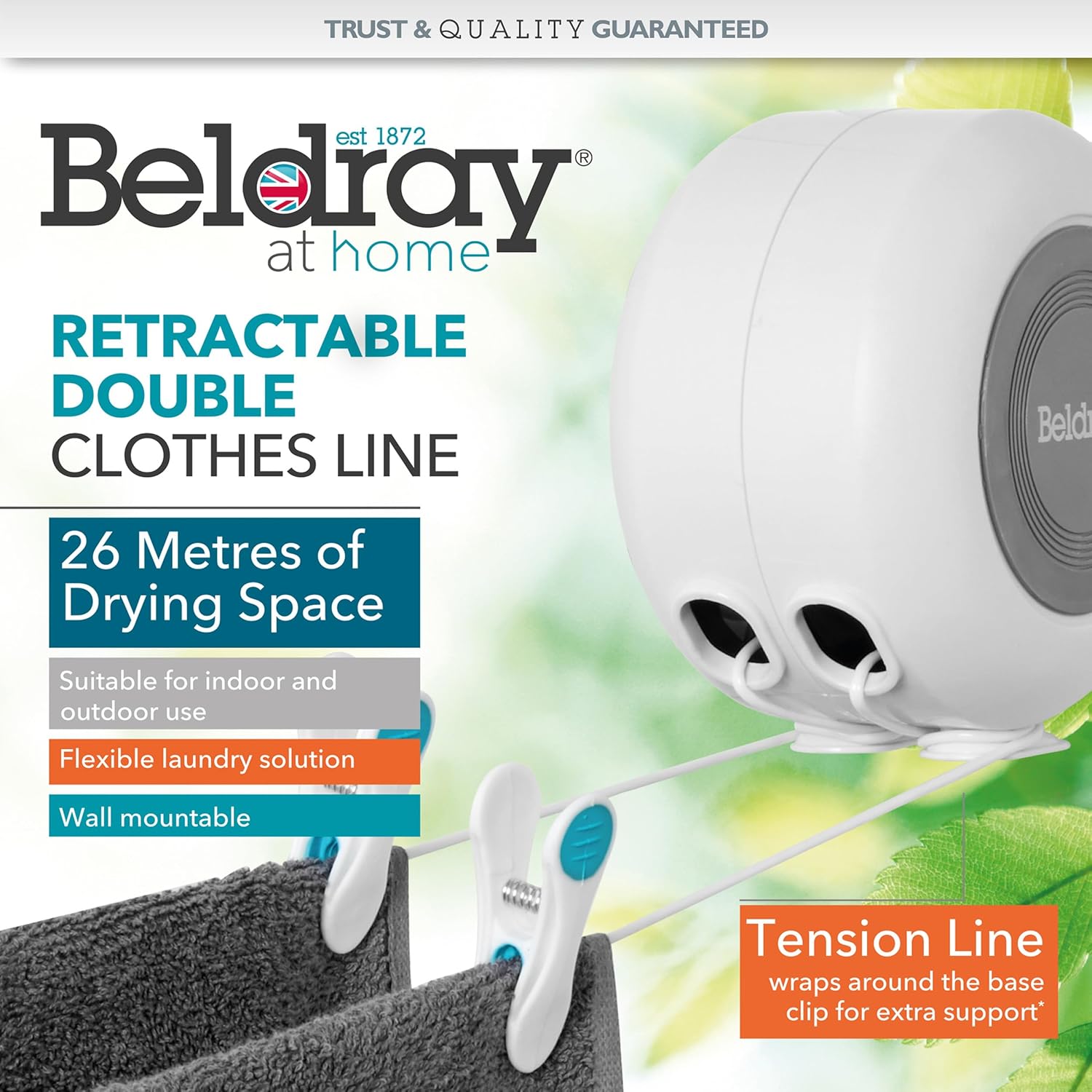 Beldray Dual Retractable Washing Line – 2 × 13 m Double Reel, Wall‑Mounted