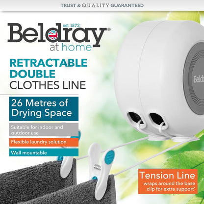 Beldray Dual Retractable Washing Line – 2 × 13 m Double Reel, Wall‑Mounted