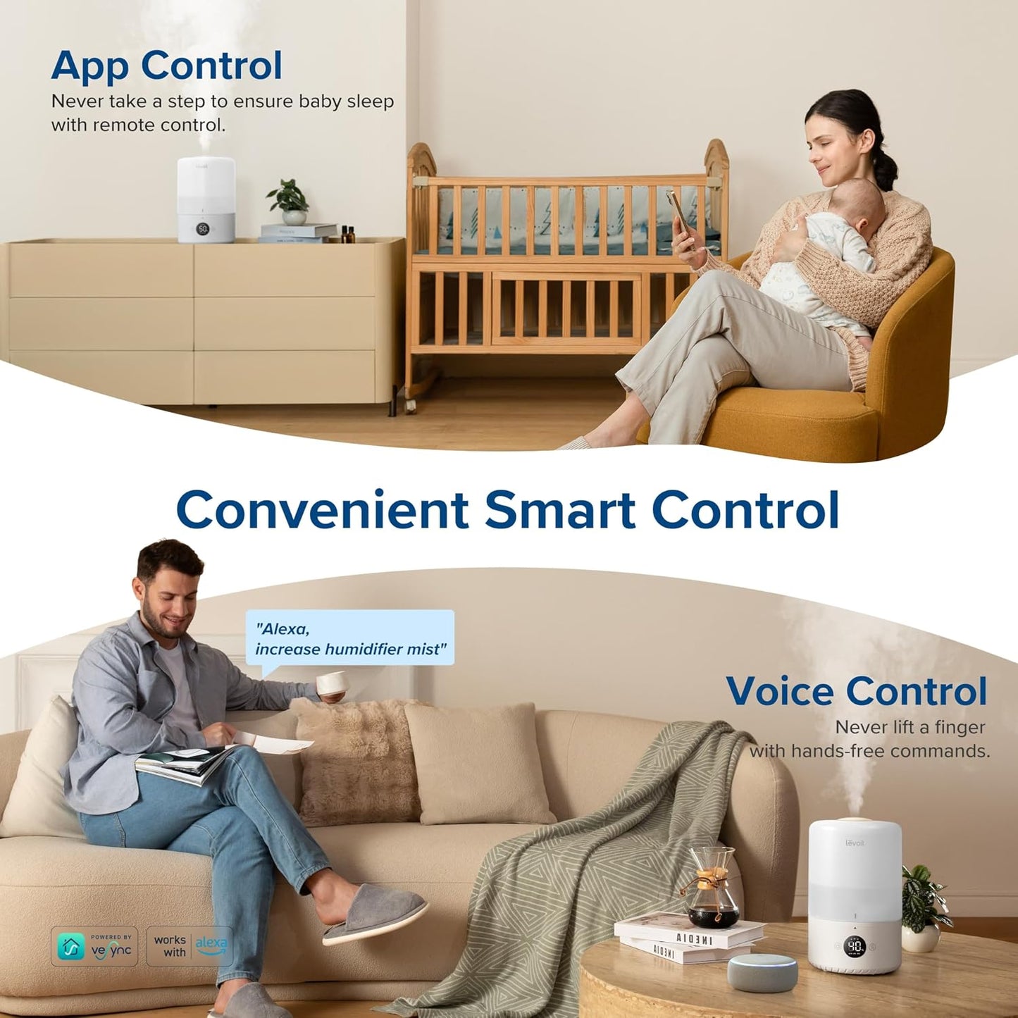 LEVOIT Smart Cool Mist Top Fill Humidifier 3L White