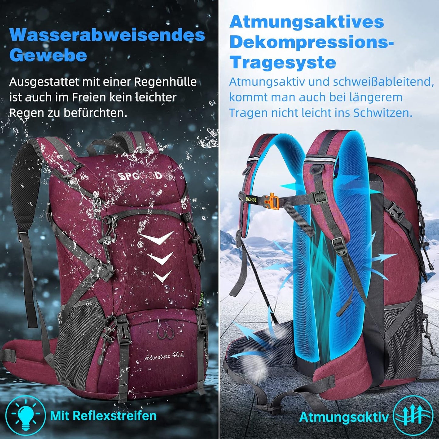 SPGOOD Unisex Waterproof Hiking Backpack 50L Large Capacity