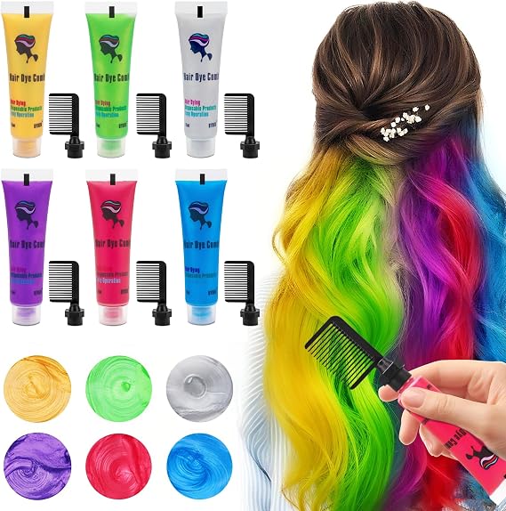 Byhoo Temporary Hair Color Comb 6-Pack Multicolor