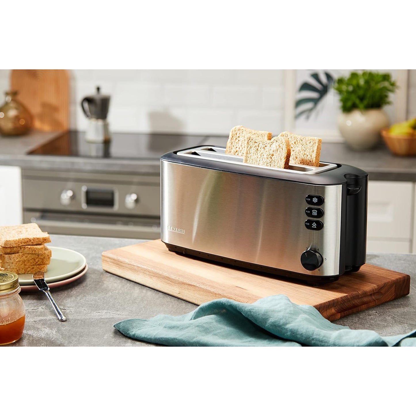 Severin 2509 Automatic 4‑Slice Long Slot Stainless Steel Toaster Silver