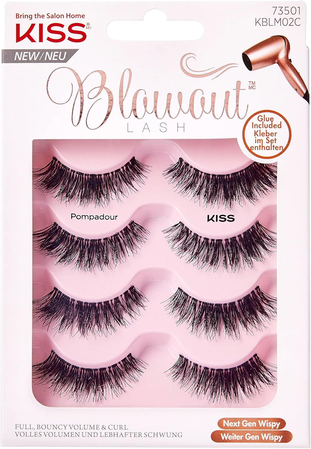 KISS Blowout Lash Collection 4 Pairs Reusable Faux-Mink Eyelash Set with Glue