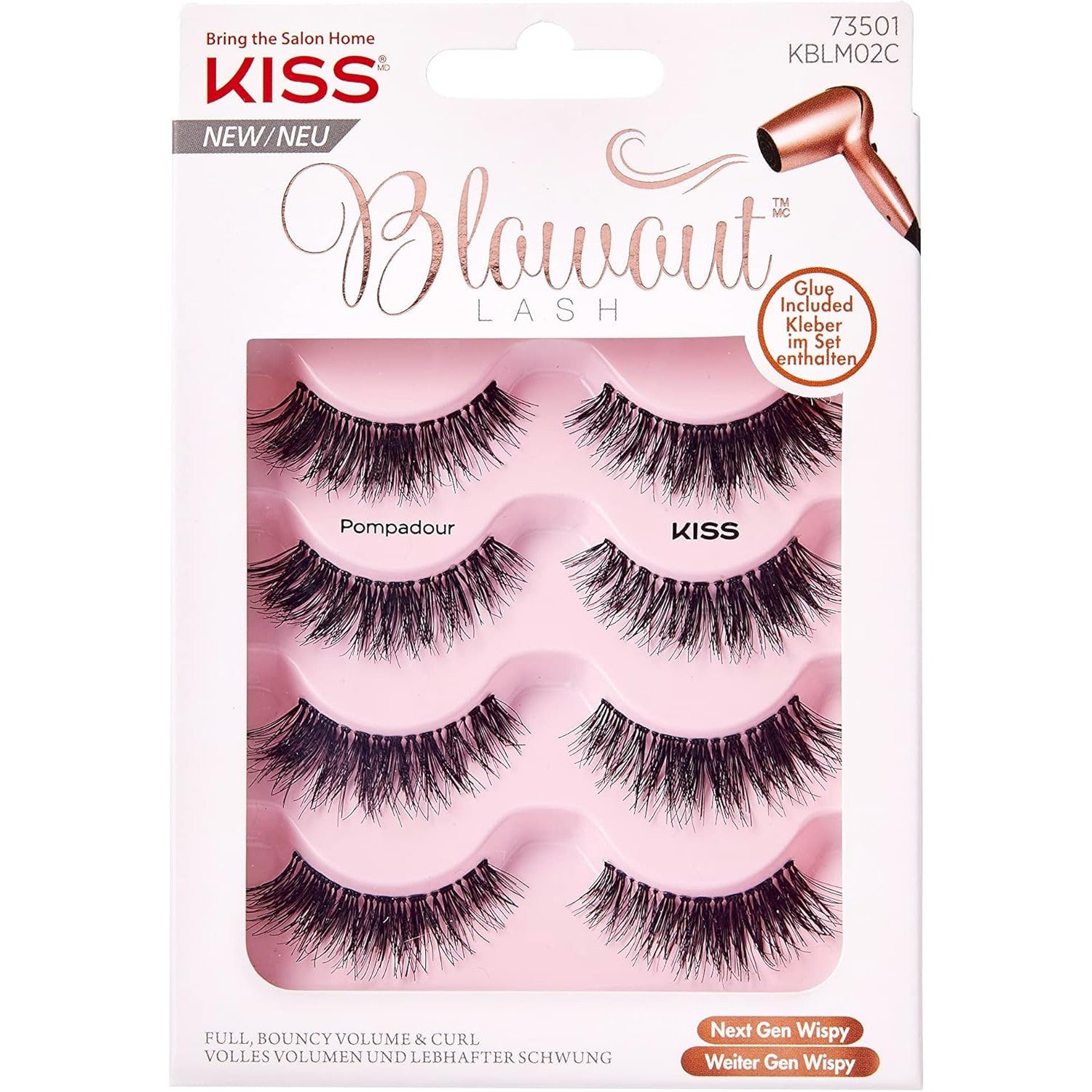 KISS Blowout Lash Collection 4 Pairs Reusable Faux-Mink Eyelash Set with Glue