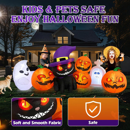 Micocah 8FT Halloween Inflatable Cat & Pumpkin Decorations with LED Lights