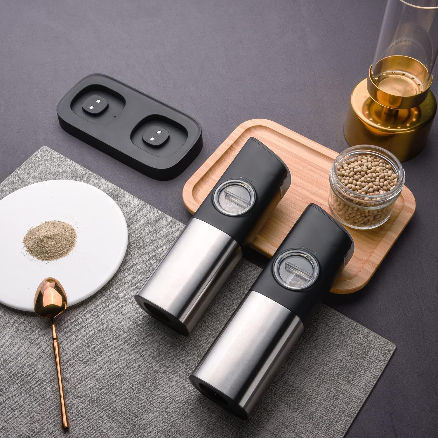 CIRCLE JOY Automatic Stainless Steel Salt & Pepper Grinder Set