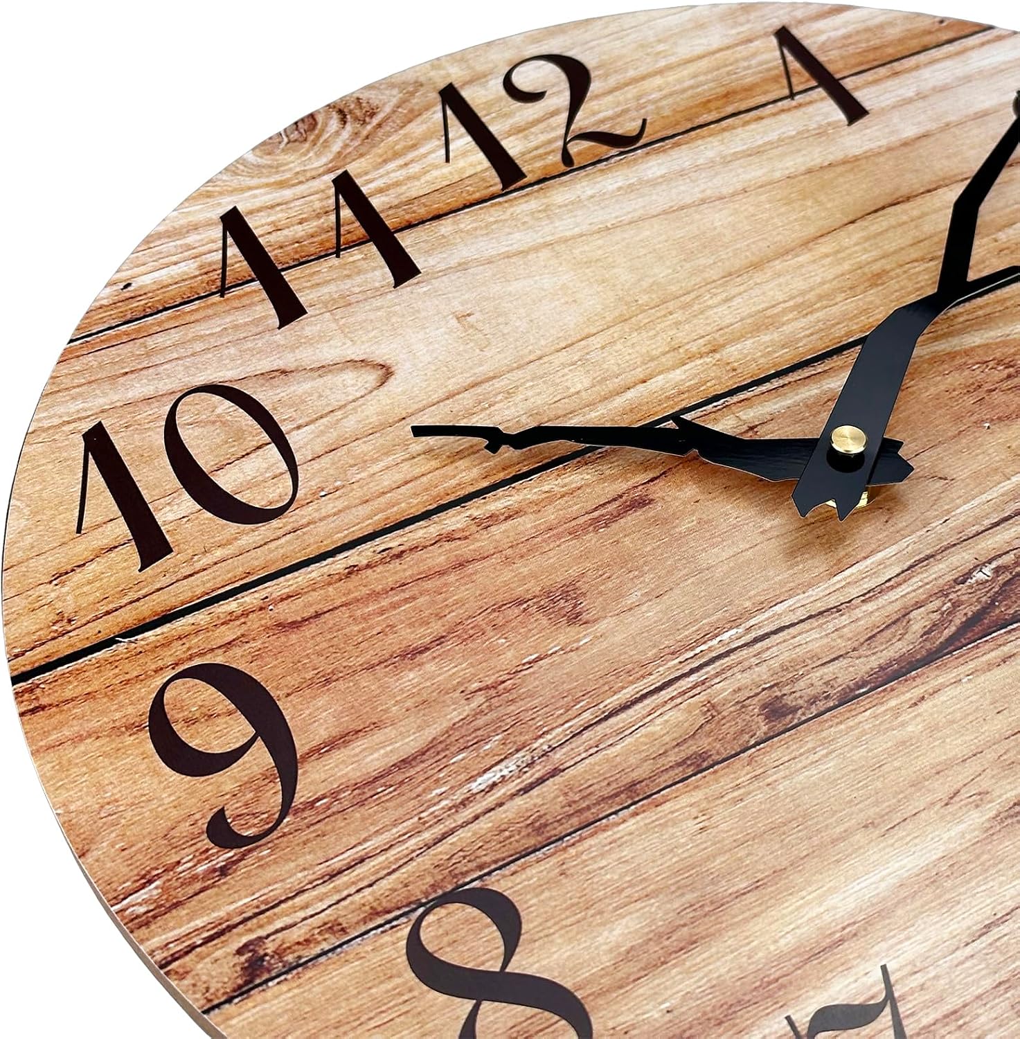 Plumeet 12'' Frameless Wooden Wall Clock Silent Quartz Brown