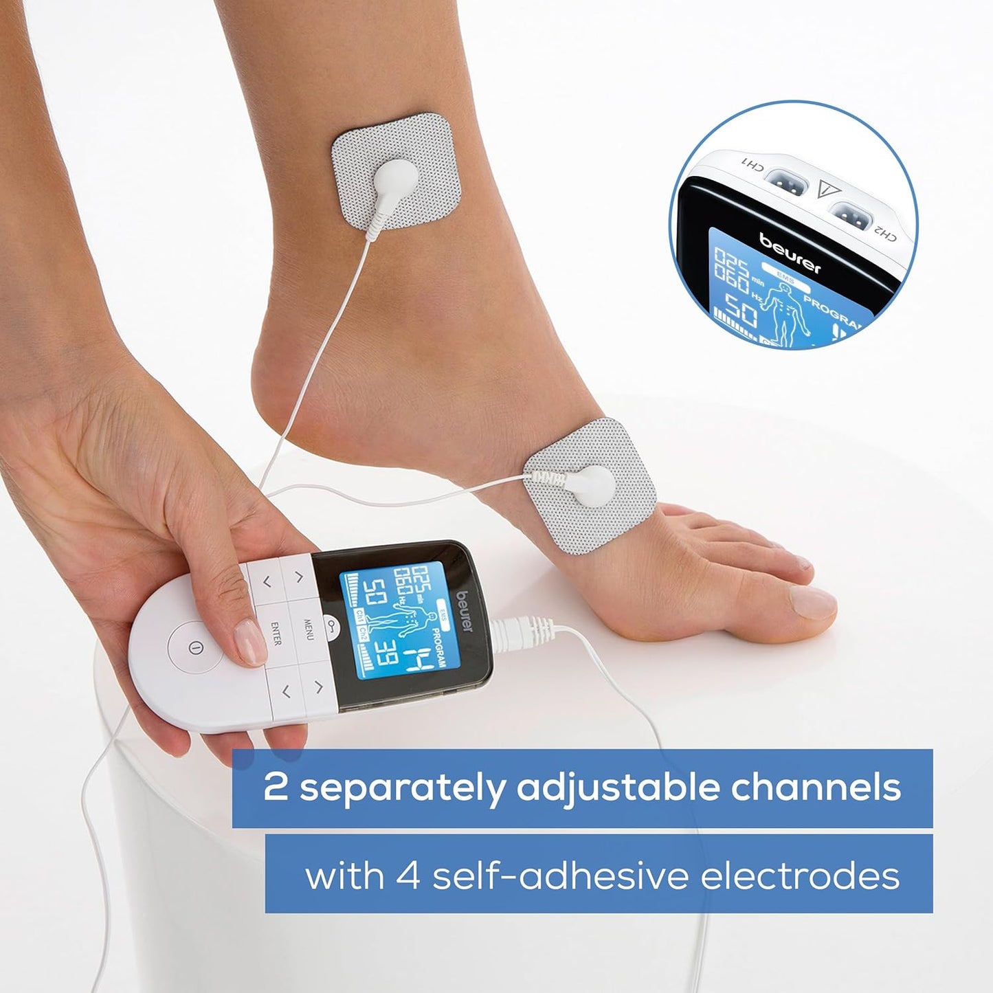 Beurer EM 49 Digital TENS EMS Unit: Pain Relief, Muscle Training, Massage, Electrodes