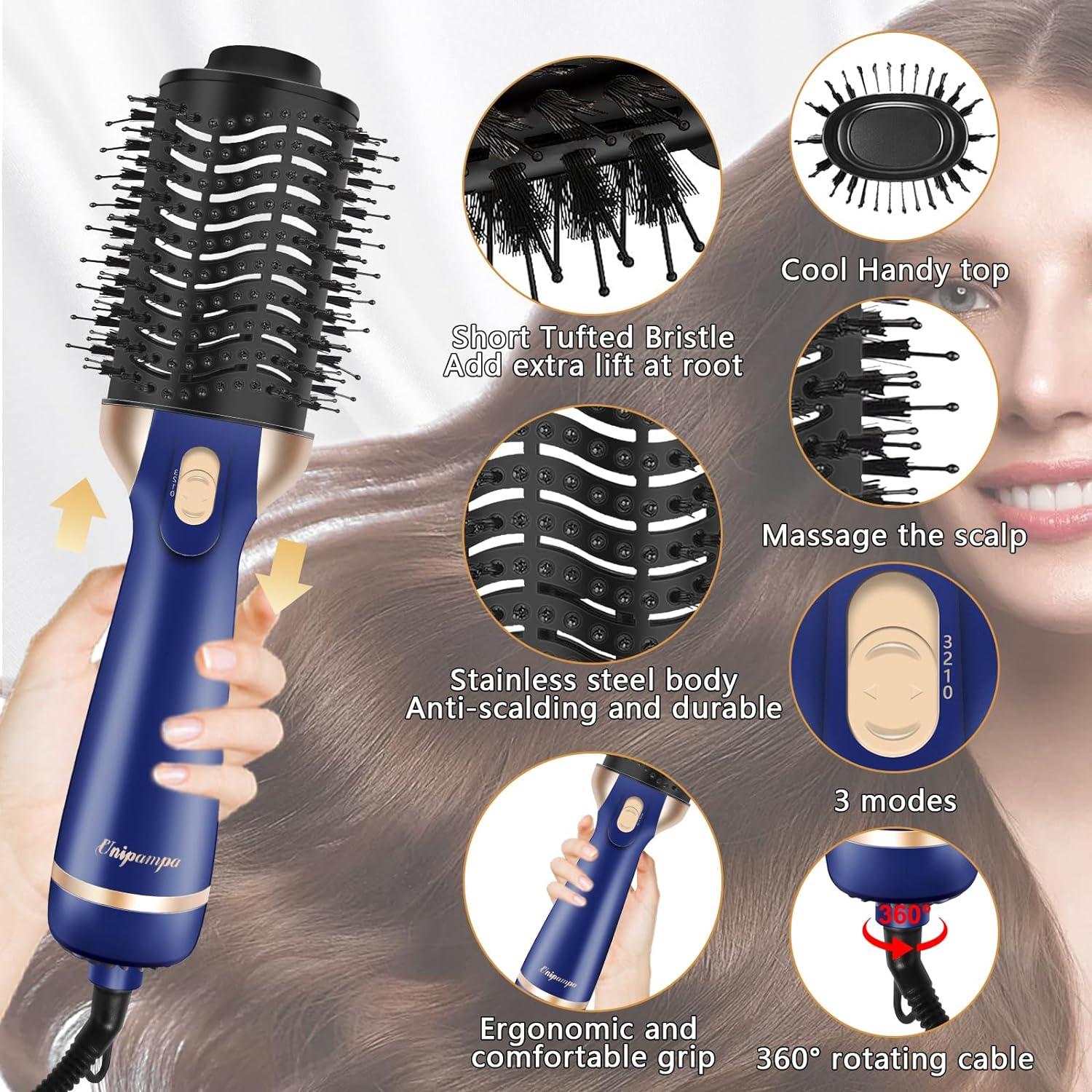 Unipampa One-Step Hot Air Brush 4-in-1 Hair Dryer & Volumizer 1200W Blue
