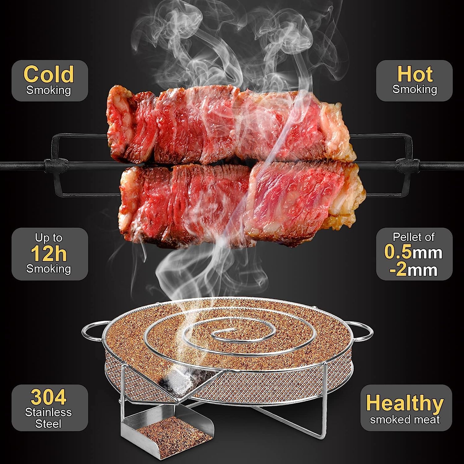 FunkySun Premium Round Cold Smoke Generator Stainless Steel 20x20x5cm