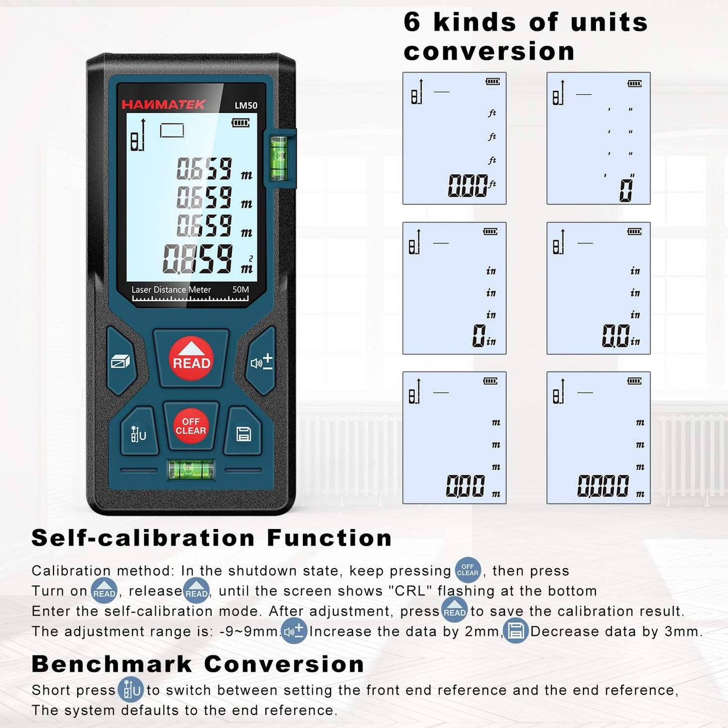 HANMATEK LM50 Digital Laser Rangefinder: Precision Distance, Area, Volume Measurement Tool