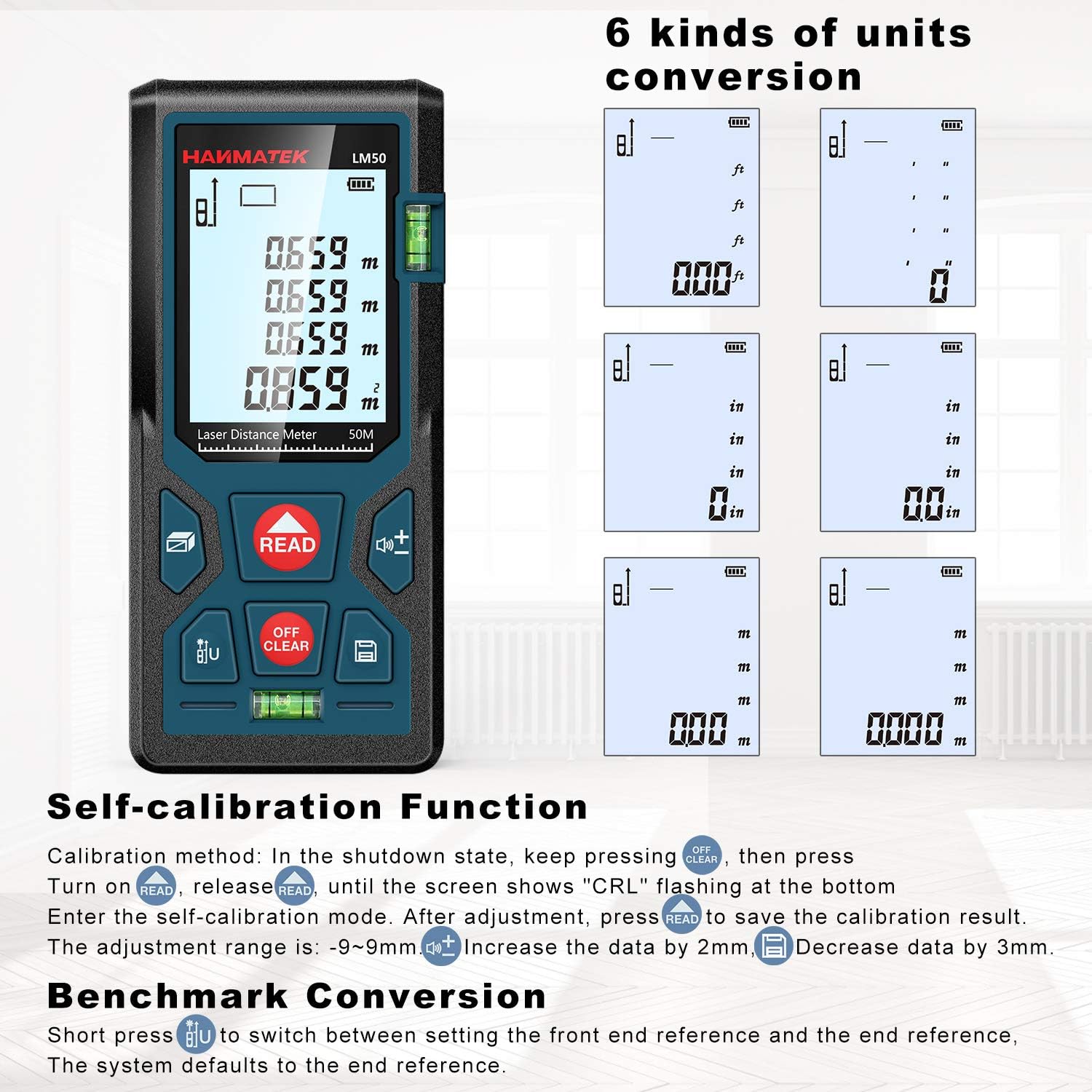 HANMATEK LM50 Digital Laser Rangefinder: Precision Distance, Area, Volume Measurement Tool