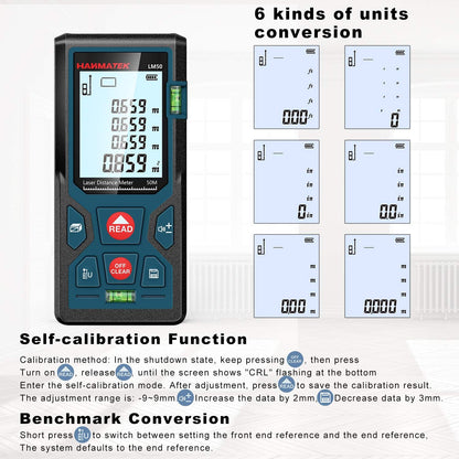 HANMATEK LM50 Digital Laser Rangefinder: Precision Distance, Area, Volume Measurement Tool