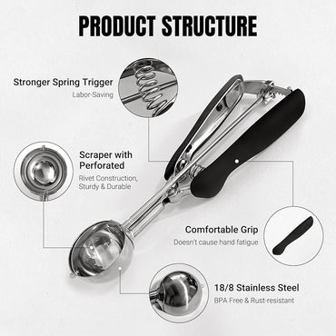 JOPPLIM Cookie Scoop, 2 Tbsp - 1oz Stainless Steel Trigger