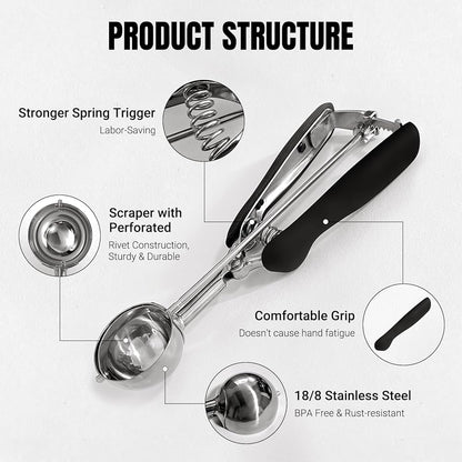 JOPPLIM Cookie Scoop, 2 Tbsp - 1oz Stainless Steel Trigger