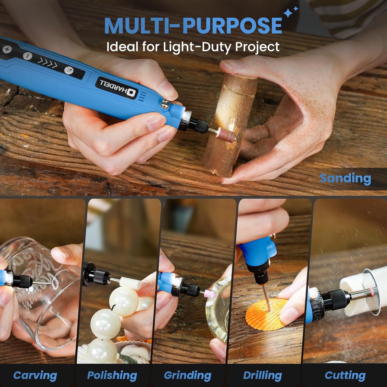 HARDELL Cordless Rotary Tool Kit: 5-Speed Mini for Engraving, Sanding, Polishing, Carving