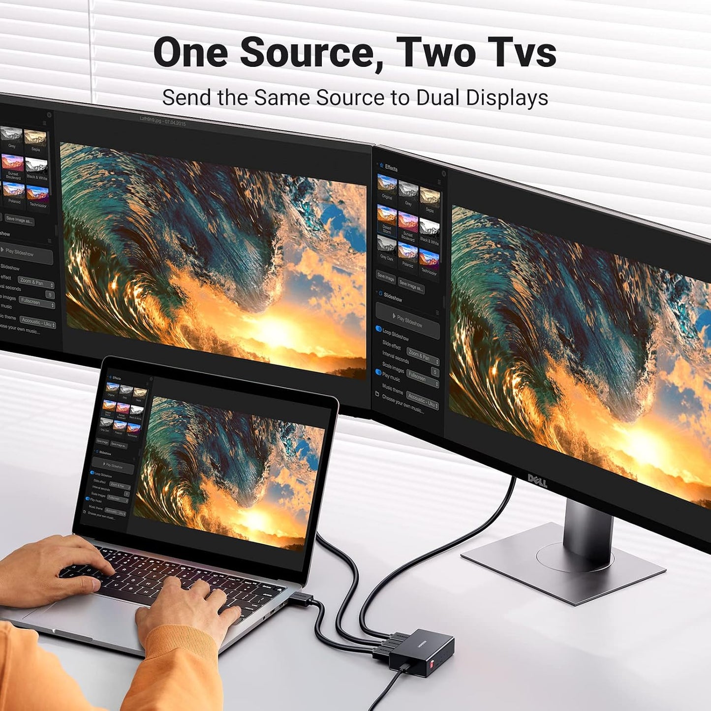 UGREEN 90513 1 in 2 Out 4K@60Hz HDMI Splitter for Dual Monitors Black