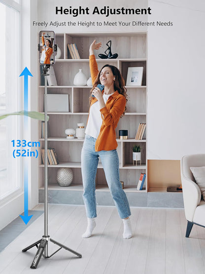 Qirita C13SS Selfie Stick Tripod with Remote 52-Inch Extendable Phone Stand Black
