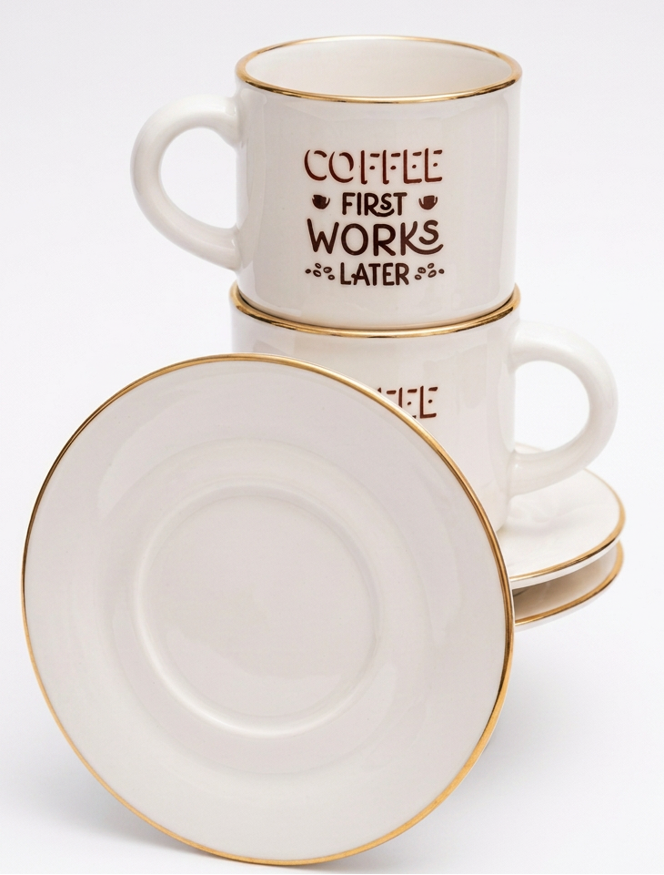 CER-POR Turkish Porcelain Coffee Cup and Saucer Set of 2