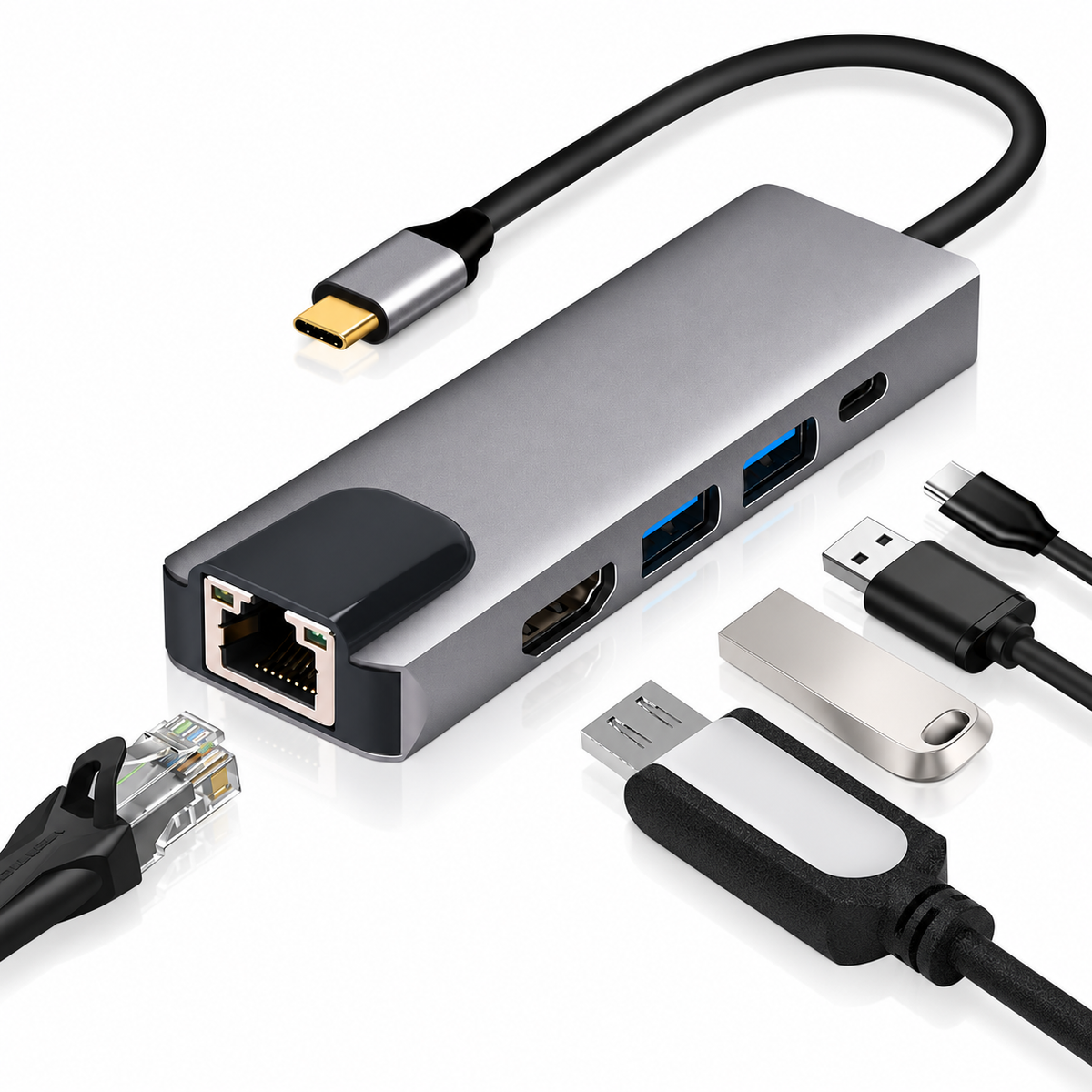 5-in-1 USB-C Docking Station, USB C to Ethernet HDMI USB Adapter