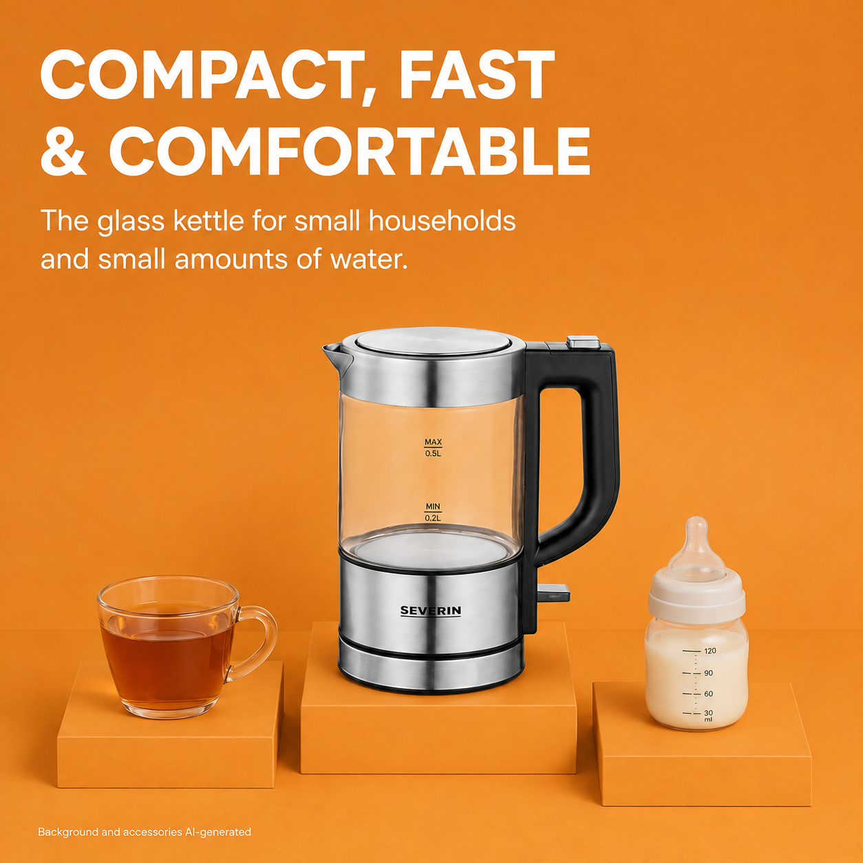 SEVERIN WK3472 Mini Glass Kettle 0.5 L Stainless-Steel