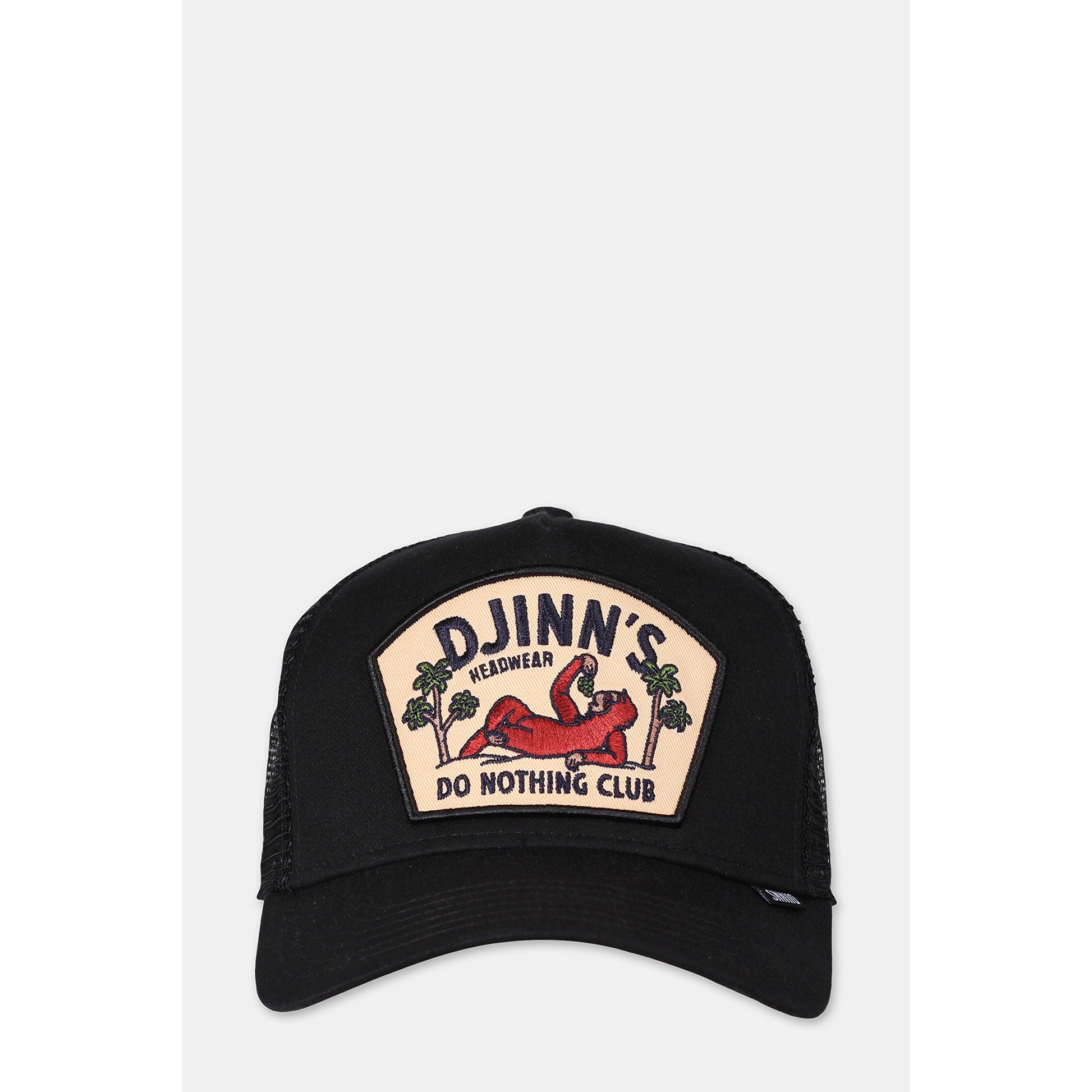 Men's Djinn's Black Patterned Mesh Trucker Hat with Front Patch Detail