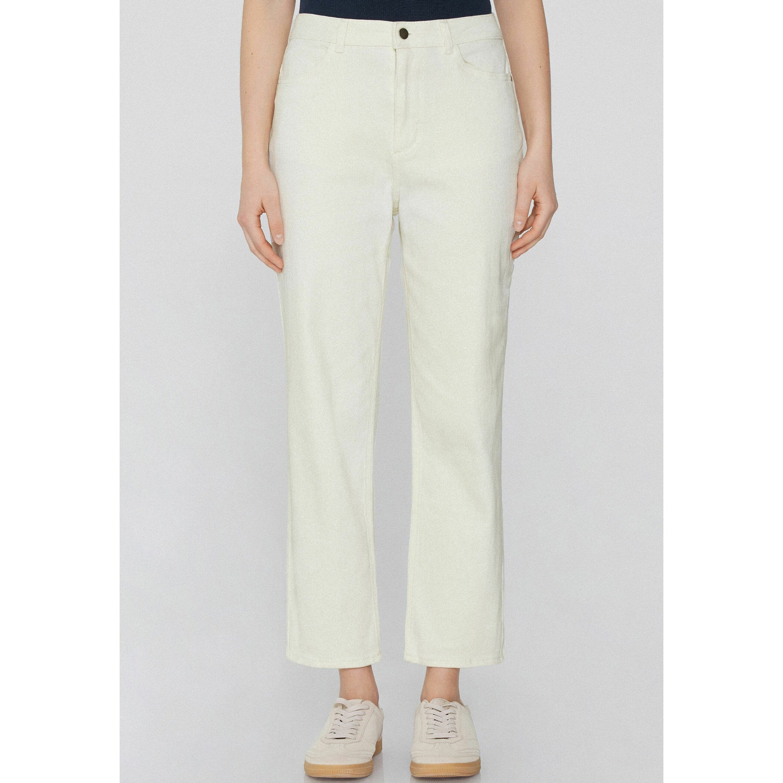 Tezenis Women's White Straight Leg Denim Jeans with Pockets and Belt Loops