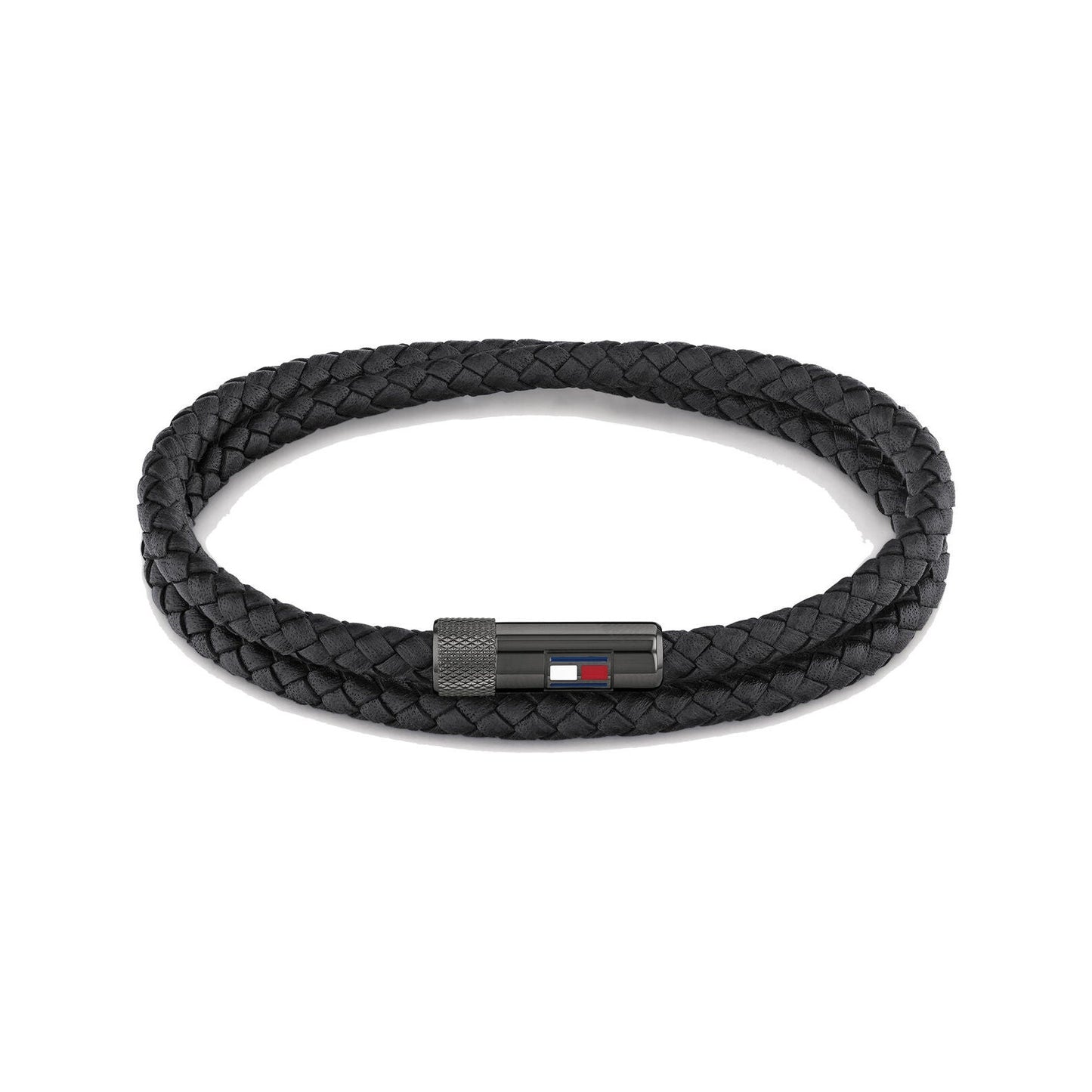 Tommy Hilfiger Men's Braided Black Leather Bracelet with Iconic Clasp