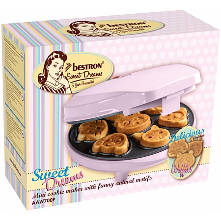Bestron Pink Animal Shape Waffle Maker 700W for Fun Kids Breakfasts