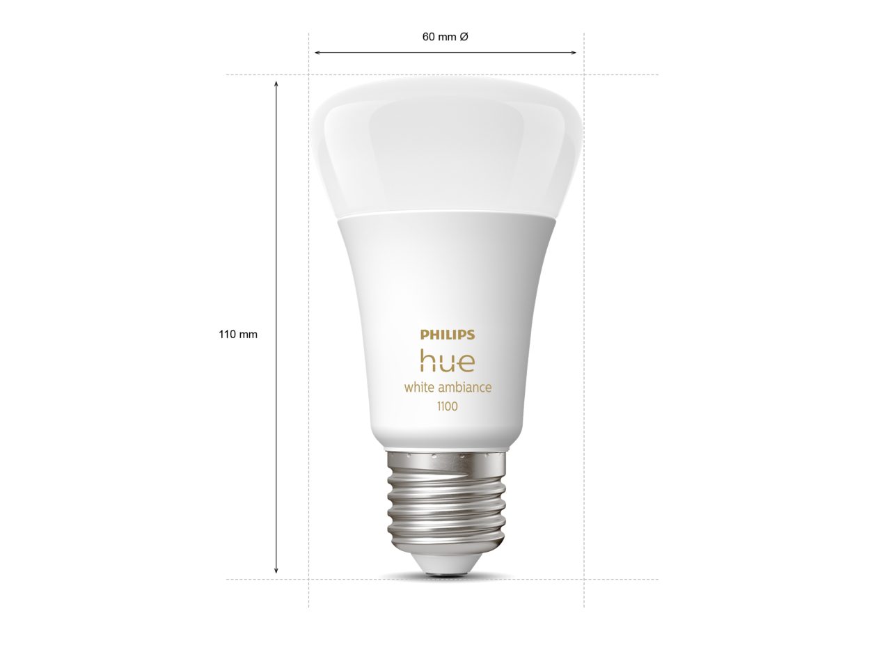 Philips Hue White Ambiance A60 E27 Smart LED Bulb 2-Pack, Dimmable, 1100 Lumens